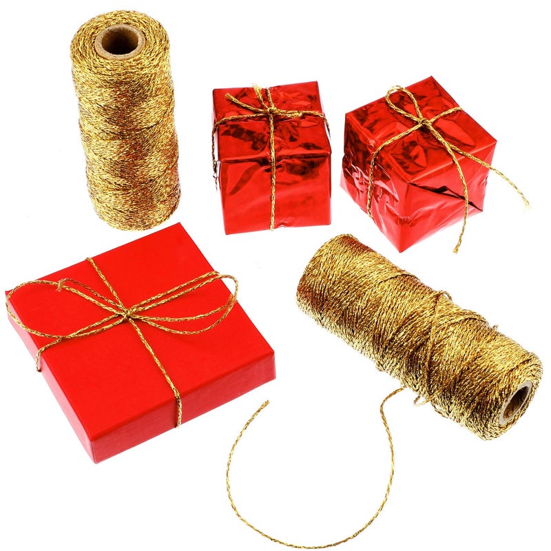 Pangda 2 Rolls 656 Feet Christmas Twine Metallic Bakers Decorative Wrapping Twine String Craft Present Wrapping Cord for Christmas DIY Crafting Presents(1 mm,Gold) - Image 4